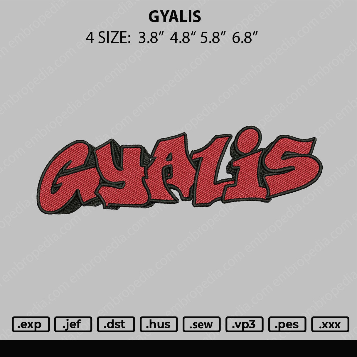 Gyalis Embroidery File 4 size