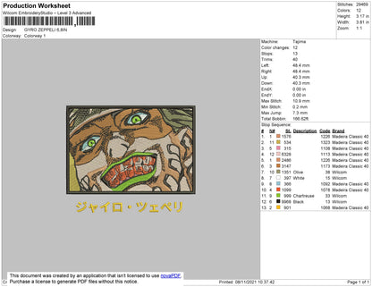 Gyro Zeppeli Embroidery File 4 size