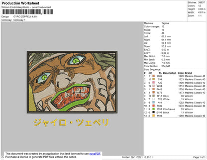 Gyro Zeppeli Embroidery File 4 size