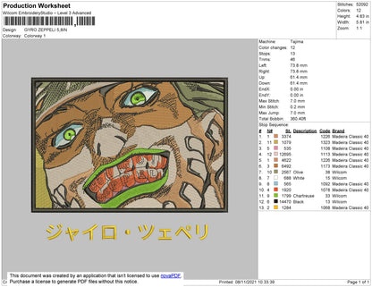 Gyro Zeppeli Embroidery File 4 size