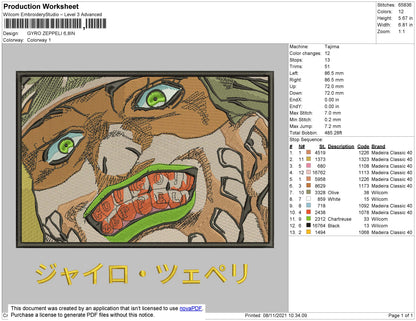 Gyro Zeppeli Embroidery File 4 size