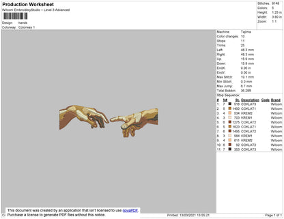 Hands Art Embroidery File 4 Size
