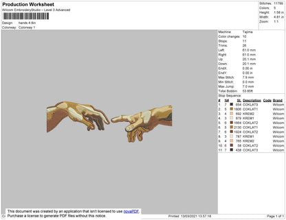 Hands Art Embroidery File 4 Size