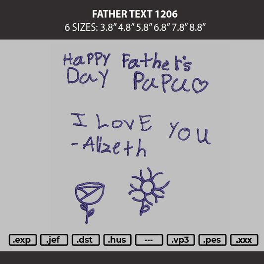 Father Text 1206 Embroidery Machine Design File 6 sizes
