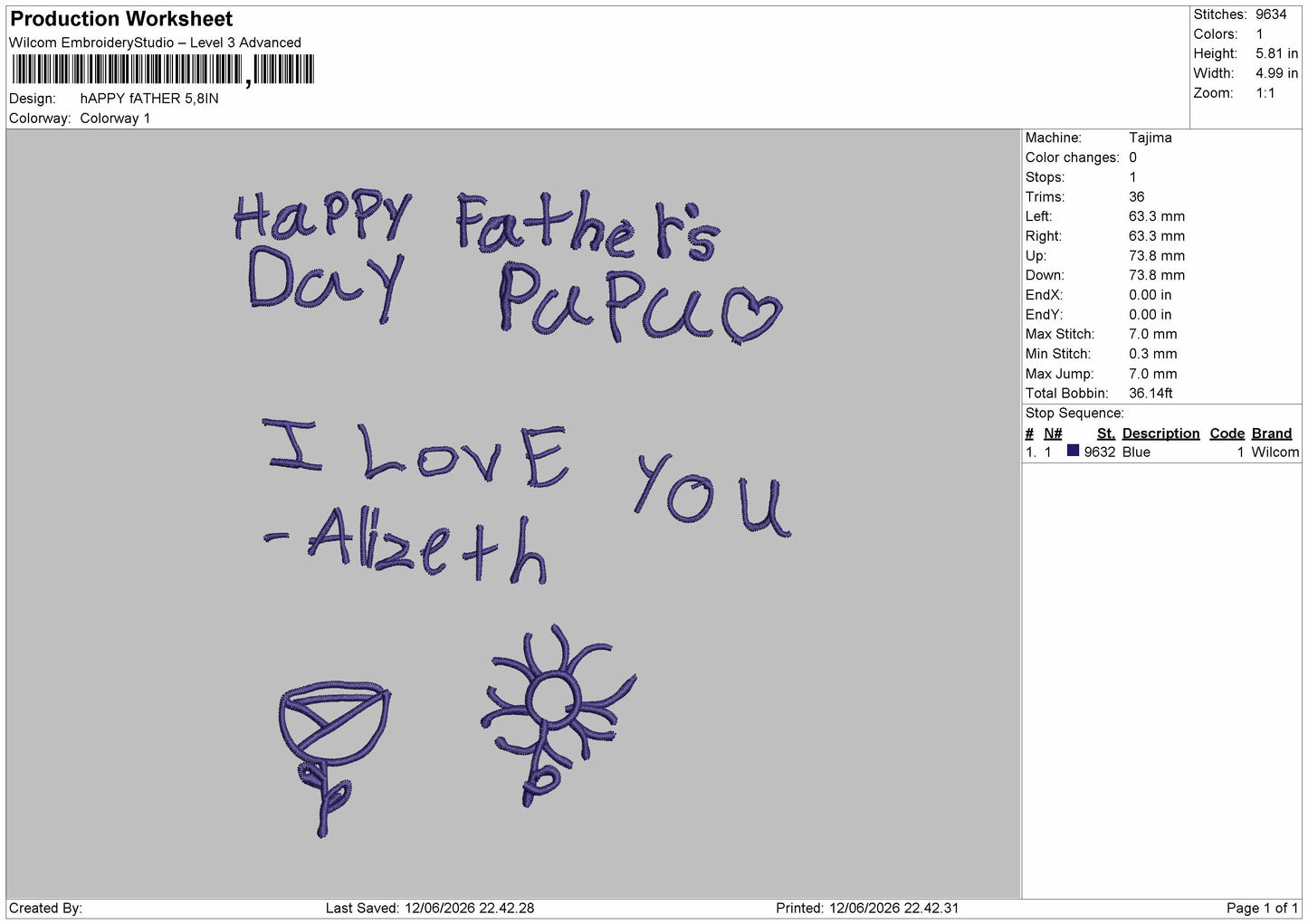 Father Text 1206 Embroidery Machine Design File 6 sizes