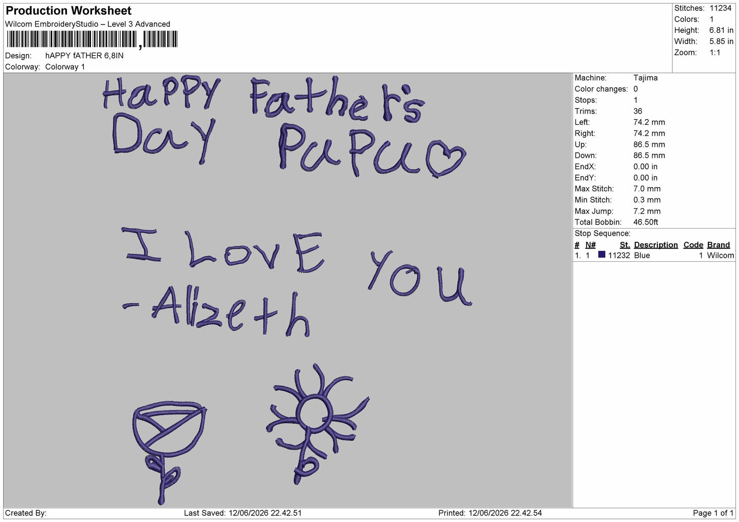 Father Text 1206 Embroidery Machine Design File 6 sizes