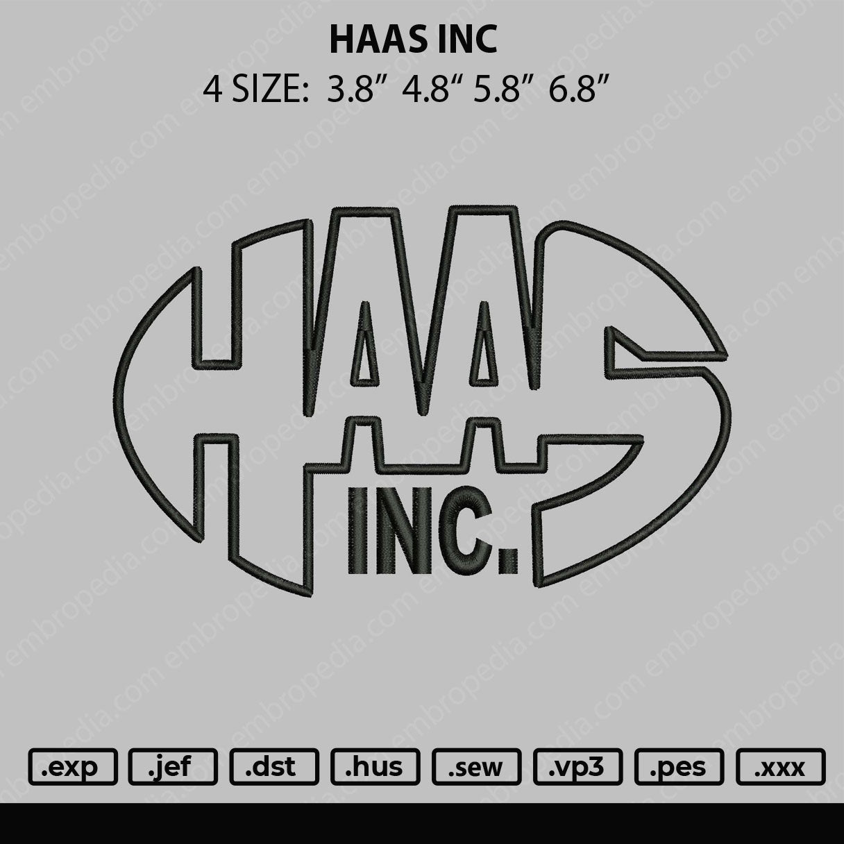 Haas INC Embroidery FIle 4 size