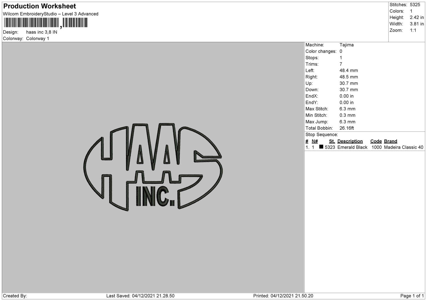 Haas INC Embroidery FIle 4 size
