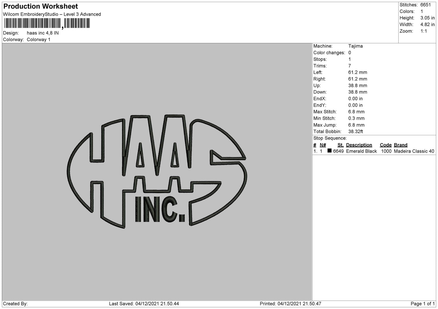 Haas INC Embroidery FIle 4 size