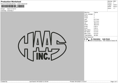 Haas INC Embroidery FIle 4 size
