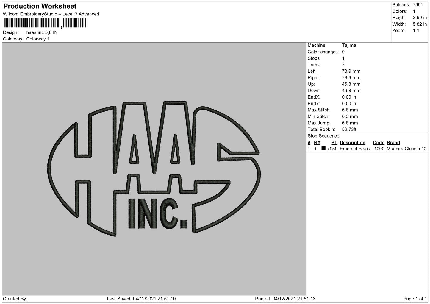 Haas INC Embroidery FIle 4 size