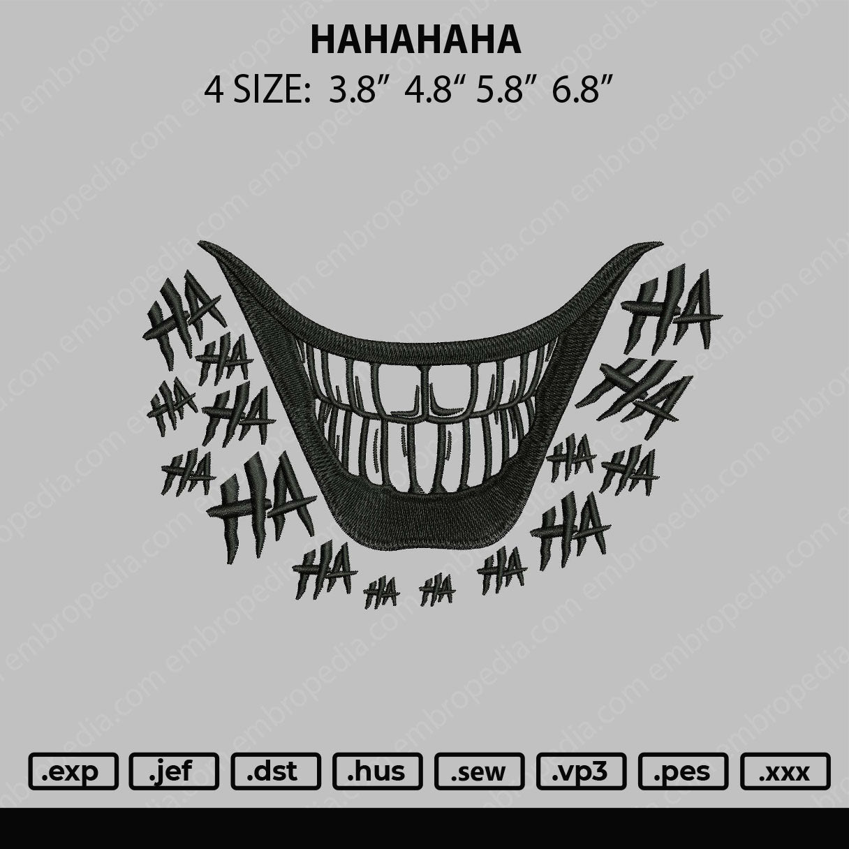 Hahahaha Embroidery File 4 size