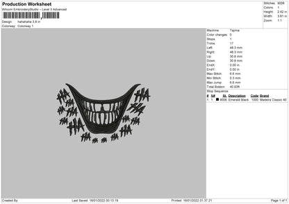 Hahahaha Embroidery File 4 size