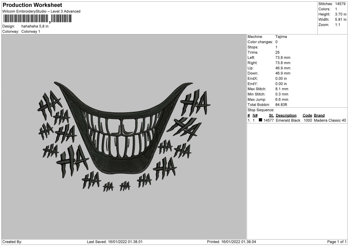 Hahahaha Embroidery File 4 size