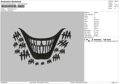 Hahahaha Embroidery File 4 size