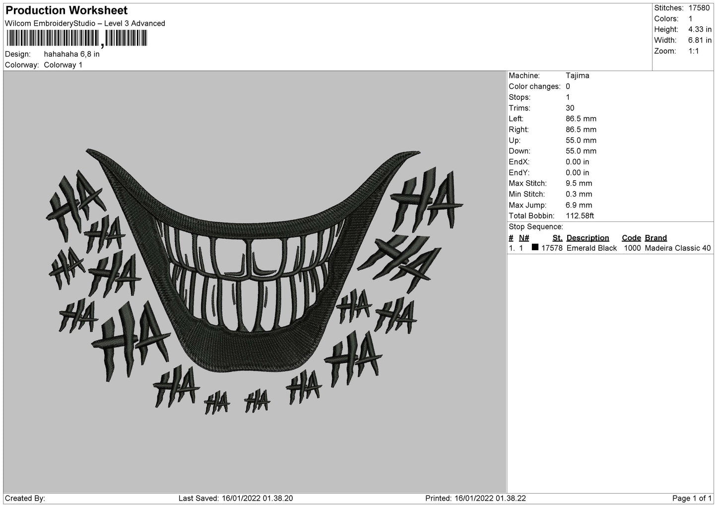 Hahahaha Embroidery File 4 size
