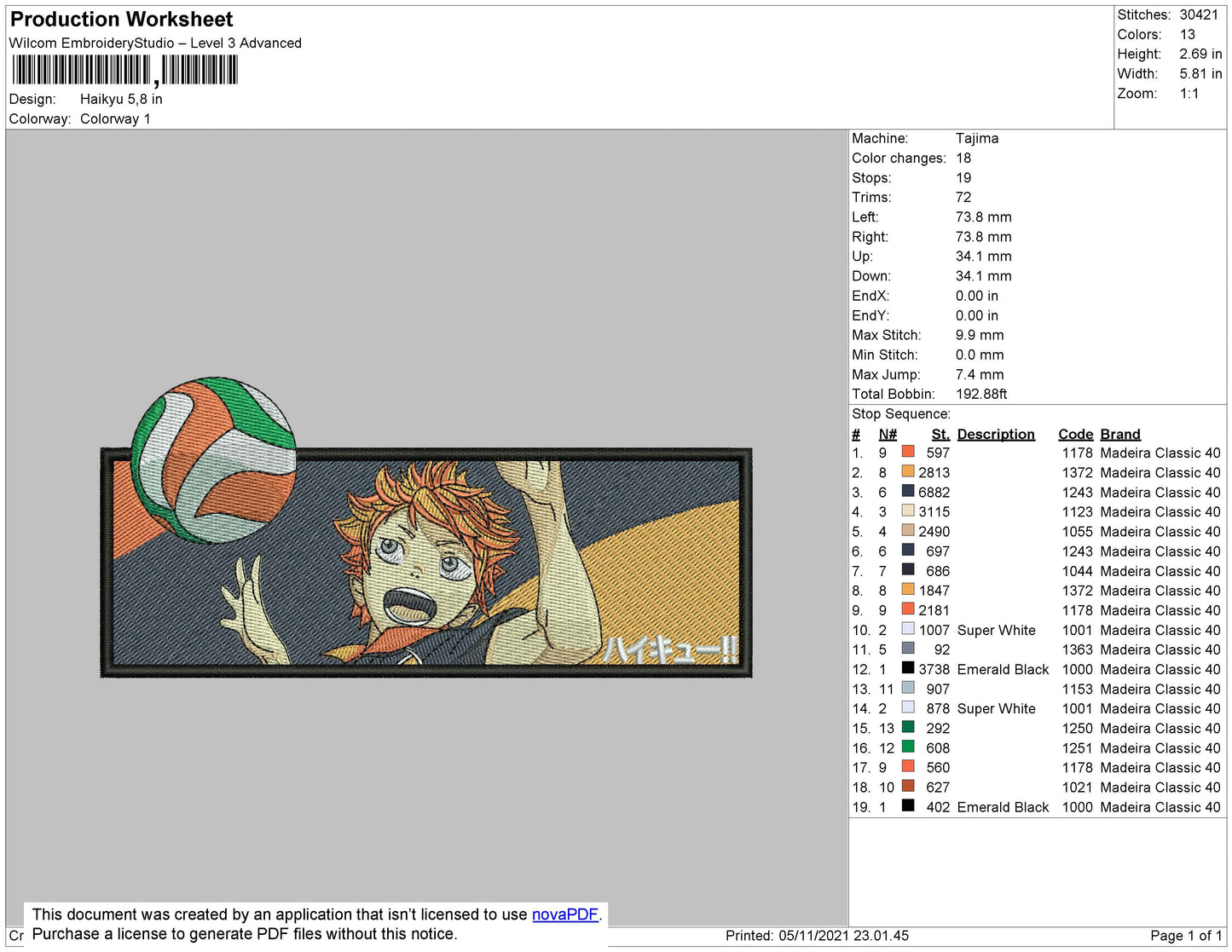 Haikyuu Embroidery File 4 size