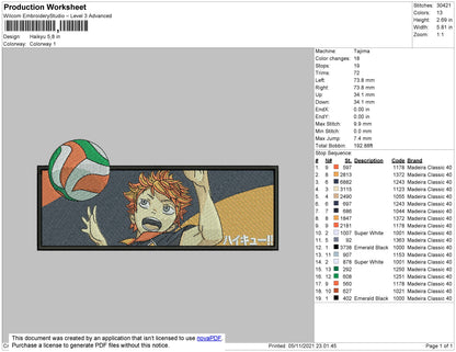 Haikyuu Embroidery File 4 size