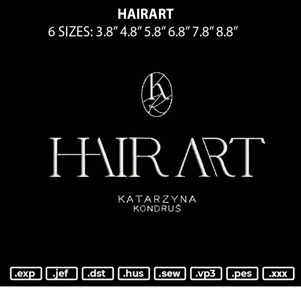 Hairart Embroidery File 6 sizes