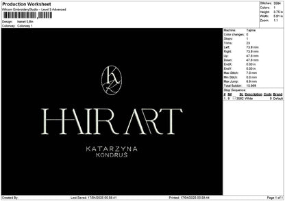 Hairart Embroidery File 6 sizes