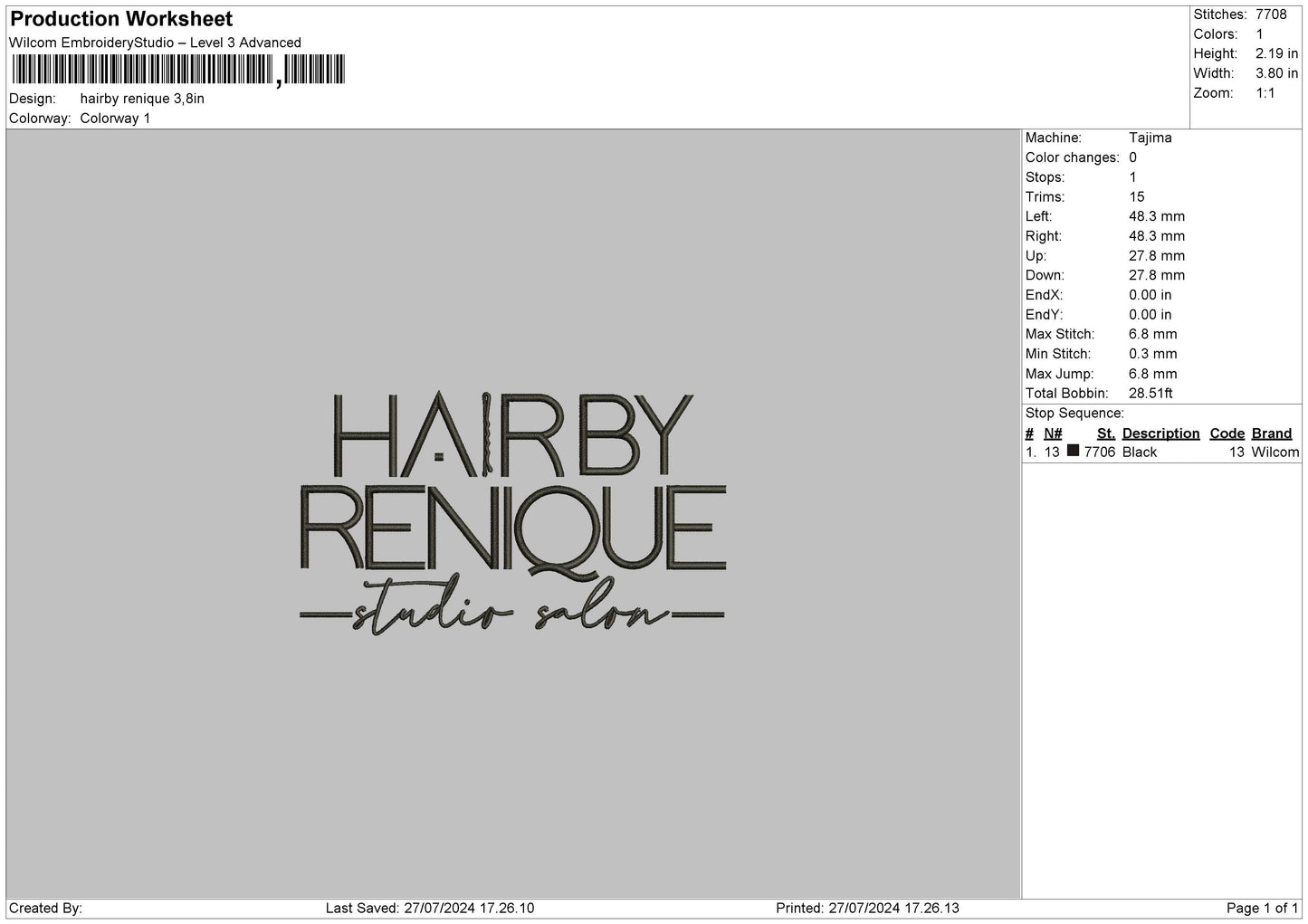 Hairbytext Embroidery File 6 sizes