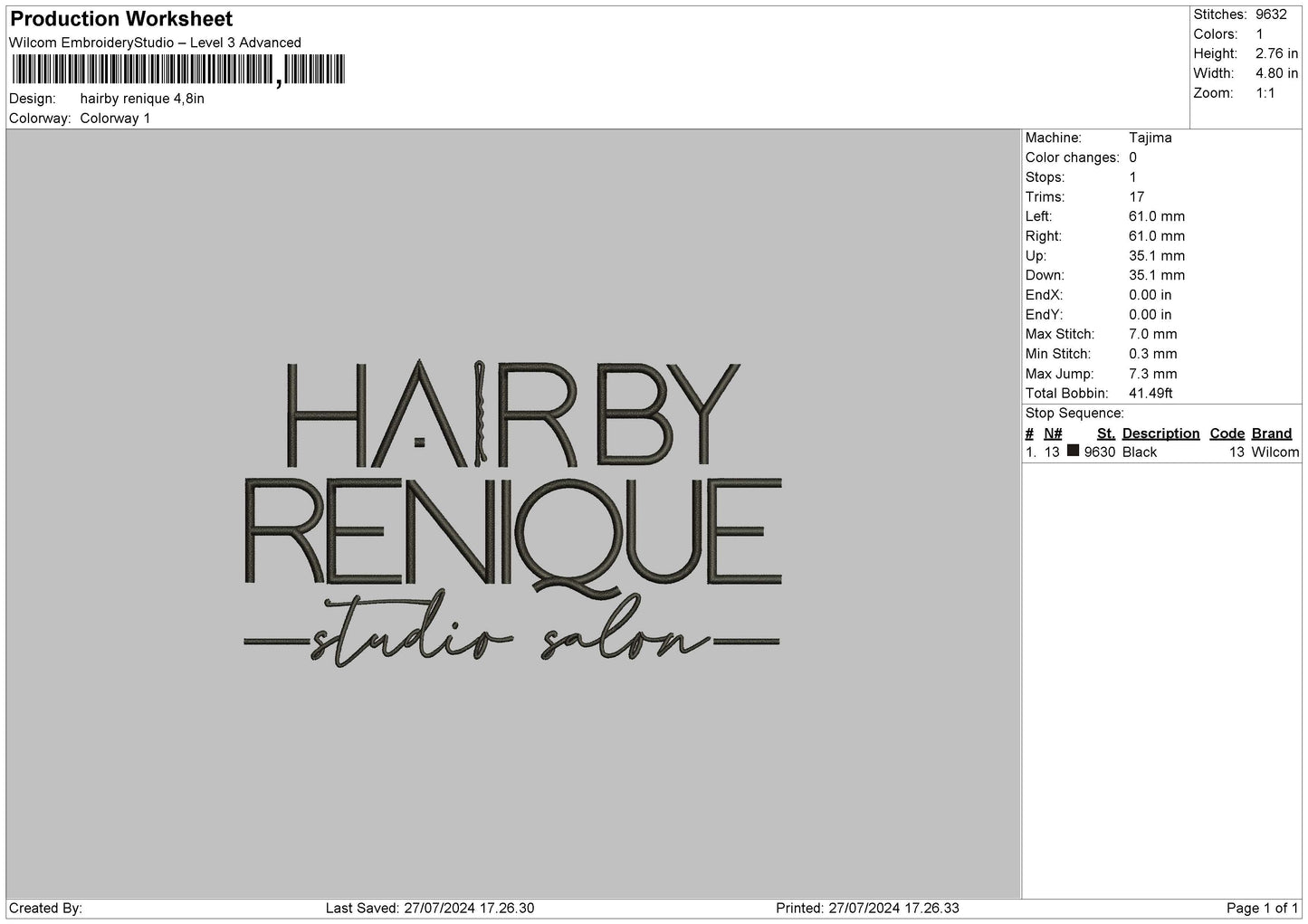 Hairbytext Embroidery File 6 sizes