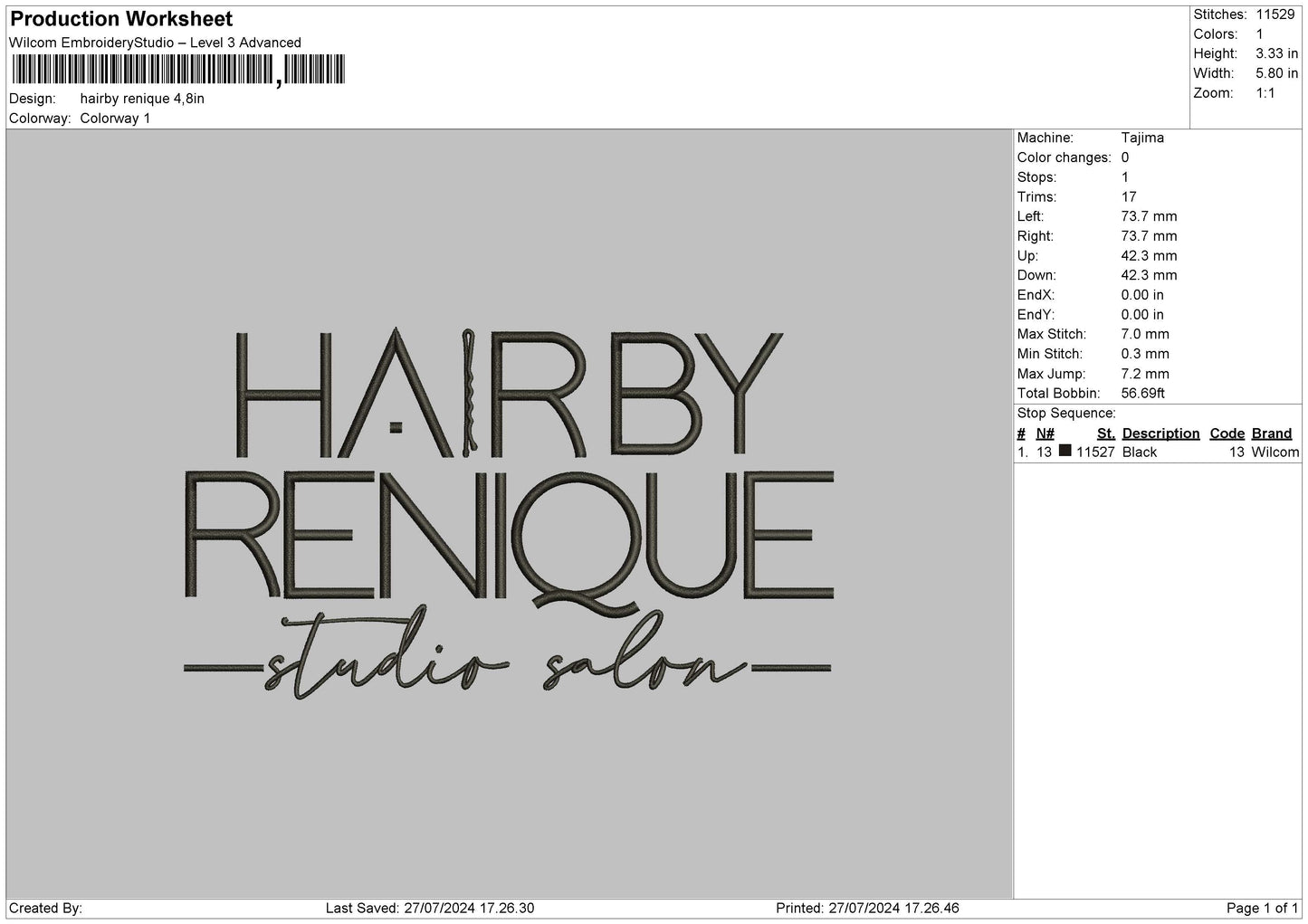 Hairbytext Embroidery File 6 sizes