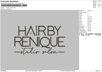 Hairbytext Embroidery File 6 sizes