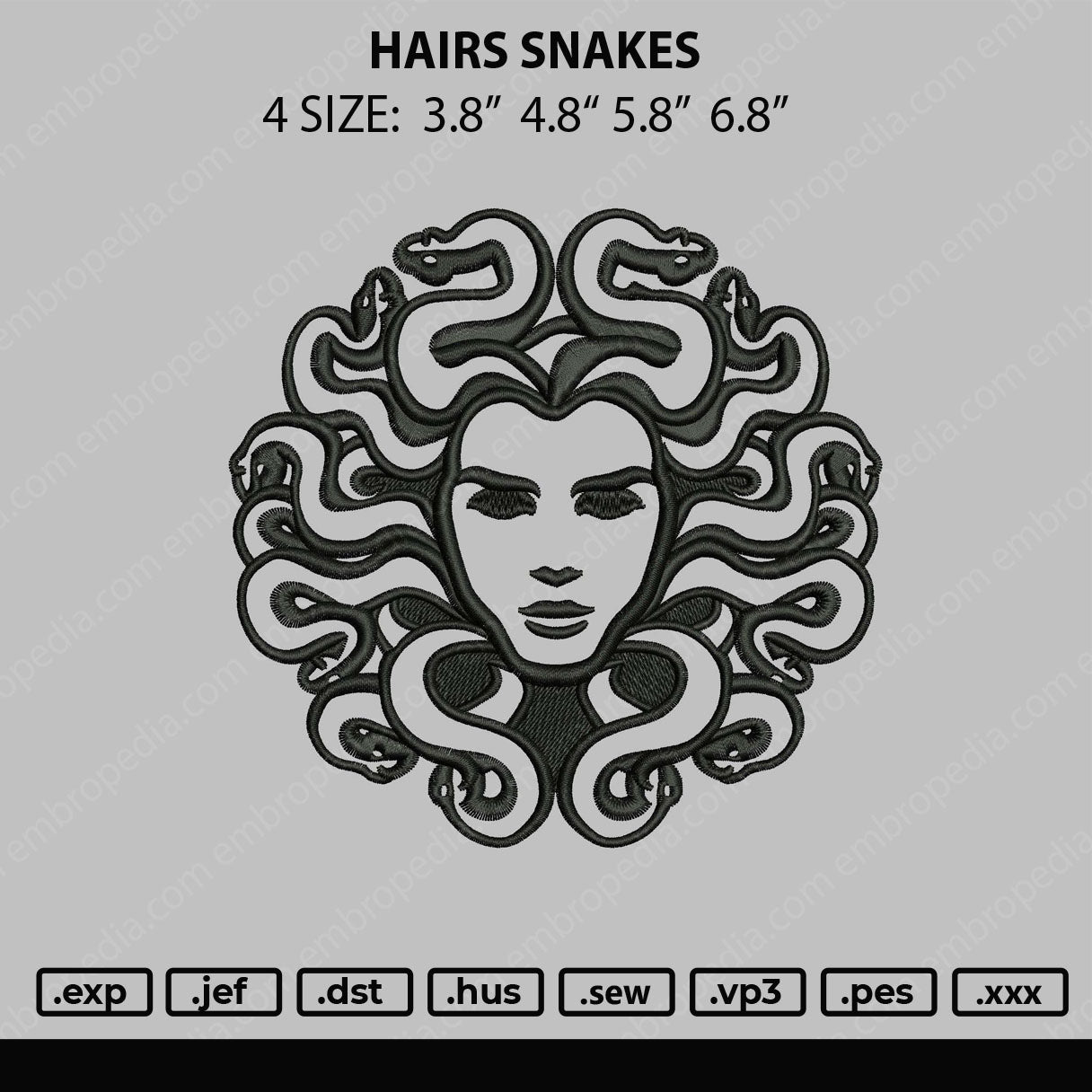 Hair Snakes Embroidery File 4 size