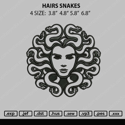 Hair Snakes Embroidery File 4 size