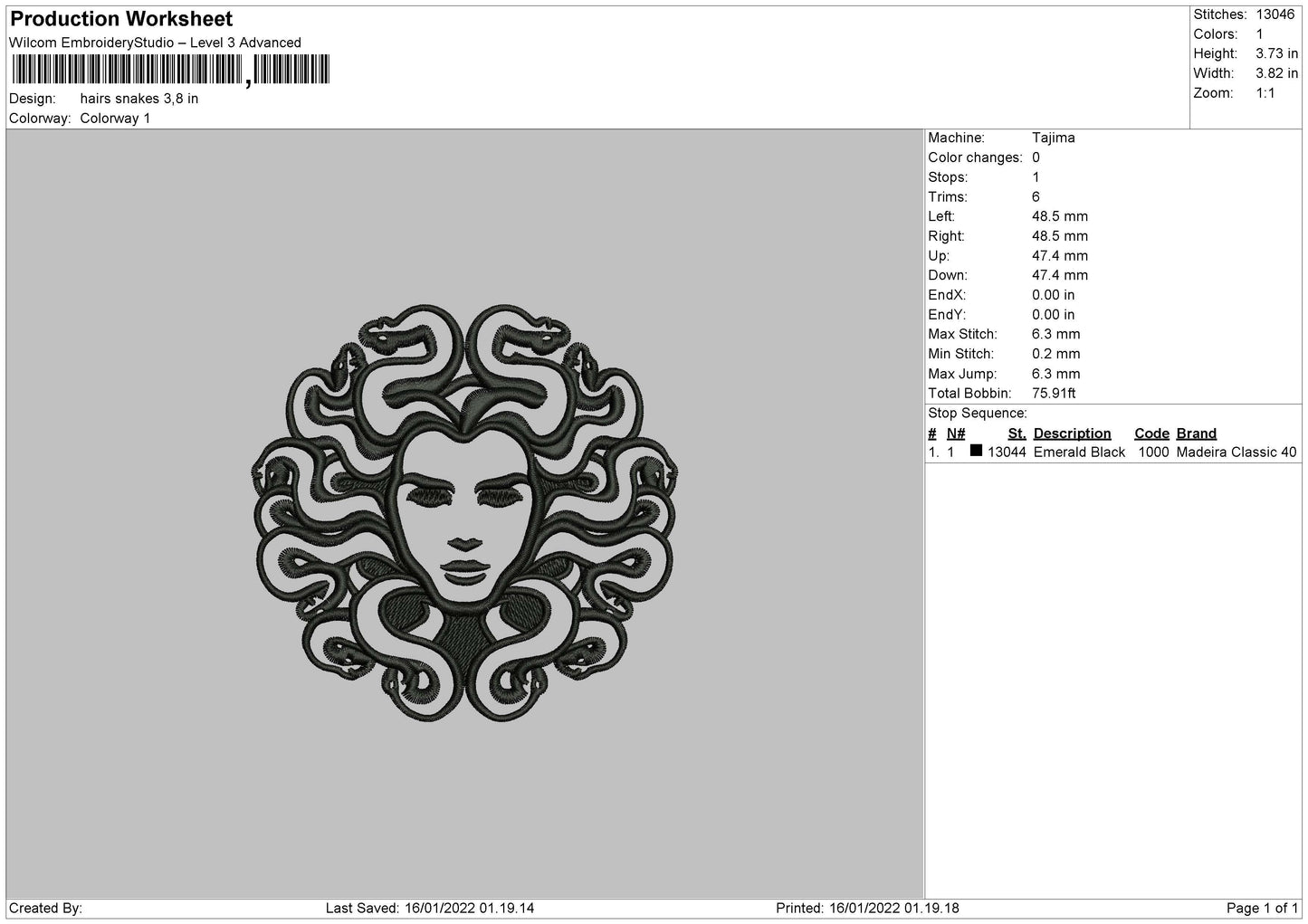 Hair Snakes Embroidery File 4 size