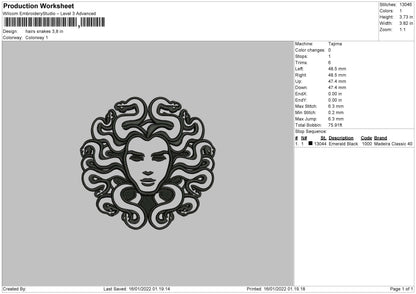 Hair Snakes Embroidery File 4 size