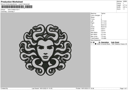 Hair Snakes Embroidery File 4 size