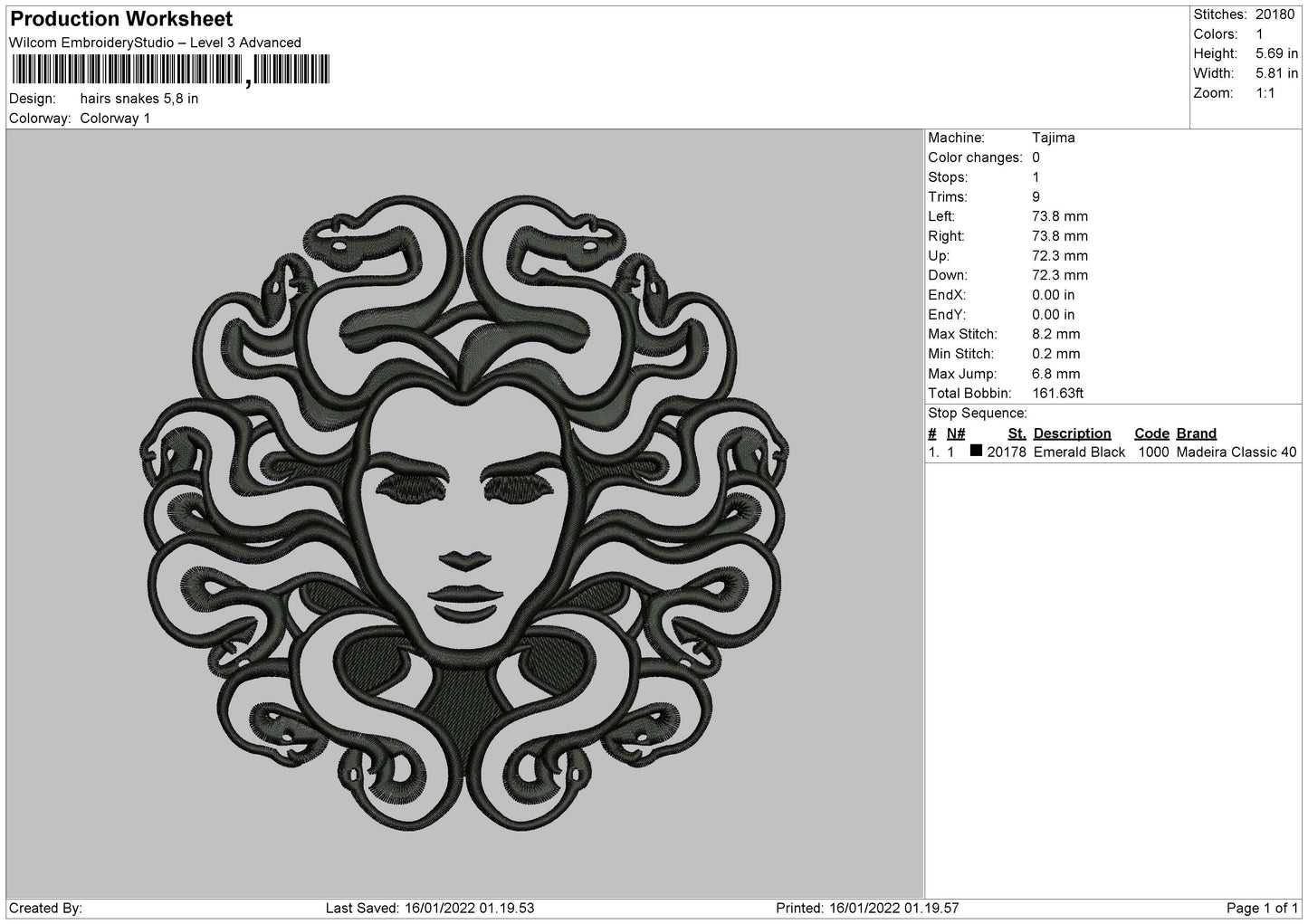 Hair Snakes Embroidery File 4 size