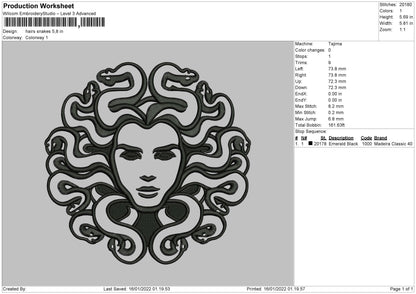 Hair Snakes Embroidery File 4 size