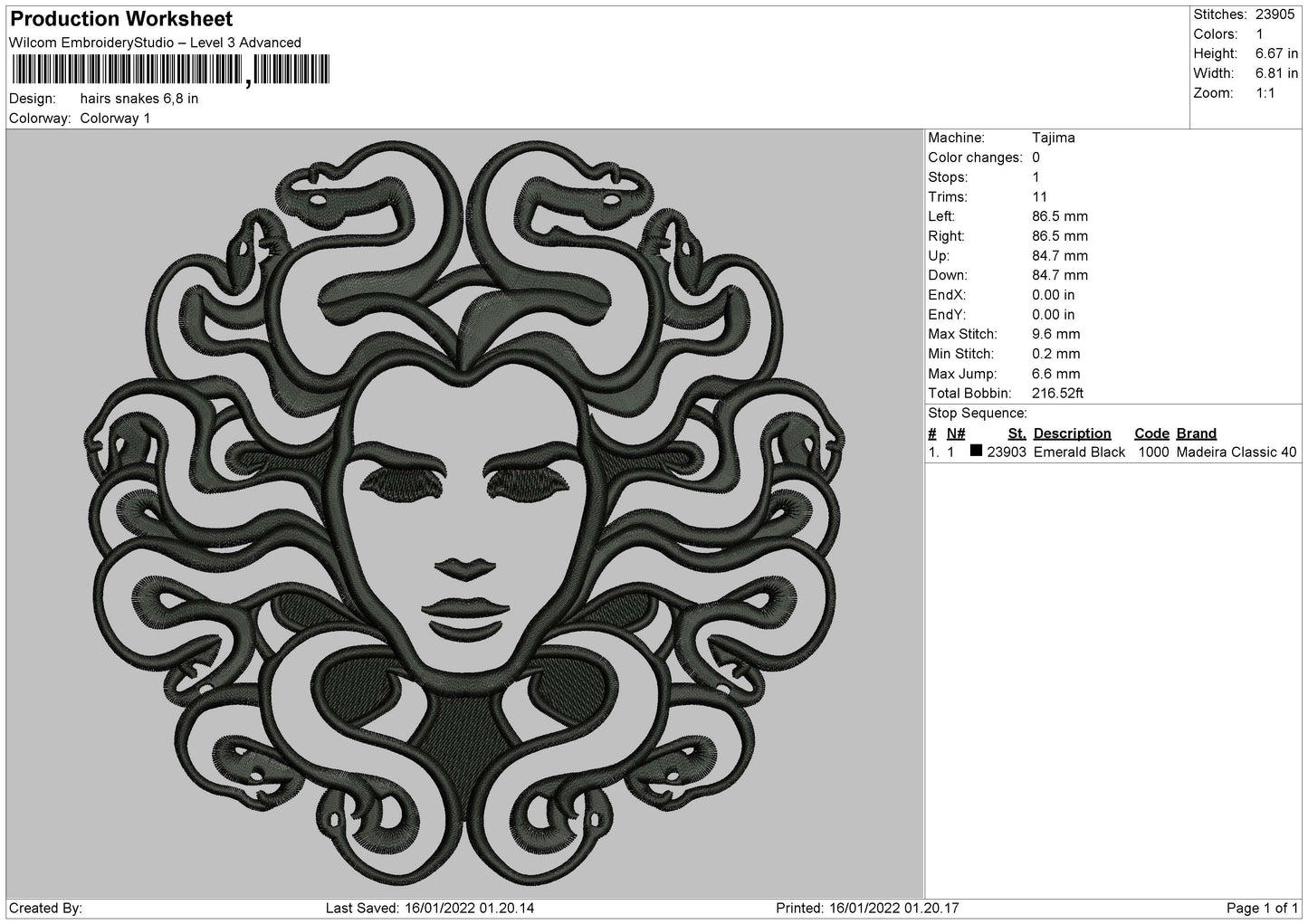 Hair Snakes Embroidery File 4 size