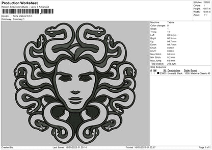 Hair Snakes Embroidery File 4 size
