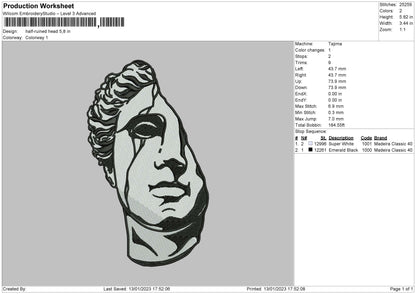 Half Ruined Head Embroidery File 6 sizes