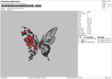 Half Butterfly Flower Embroidery File 4 sizes