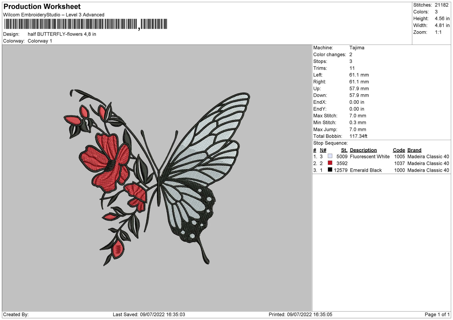 Half Butterfly Flower Embroidery File 4 sizes