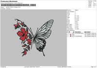 Half Butterfly Flower Embroidery File 4 sizes