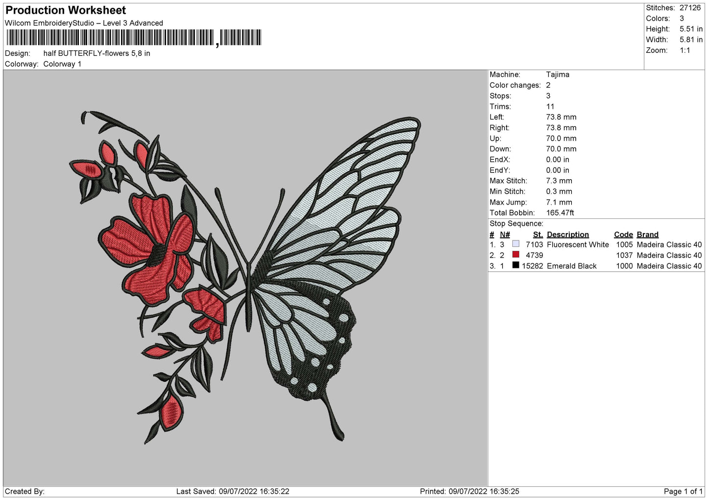 Half Butterfly Flower Embroidery File 4 sizes