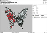 Half Butterfly Flower Embroidery File 4 sizes