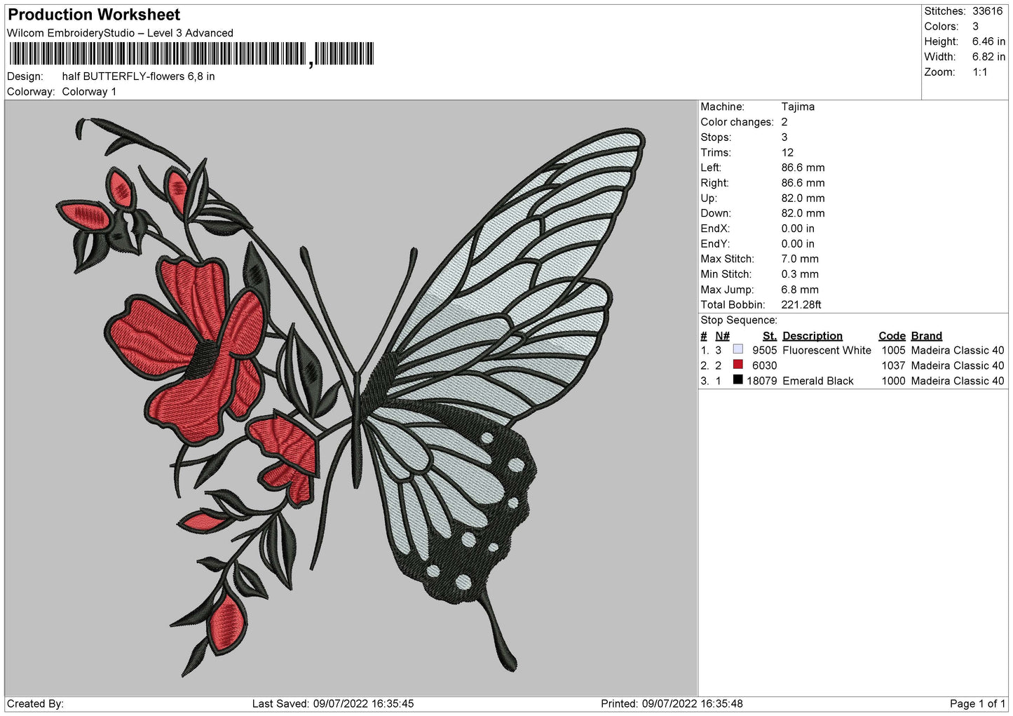 Half Butterfly Flower Embroidery File 4 sizes