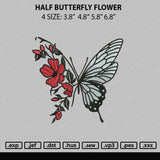 Half Butterfly Flower Embroidery File 4 sizes