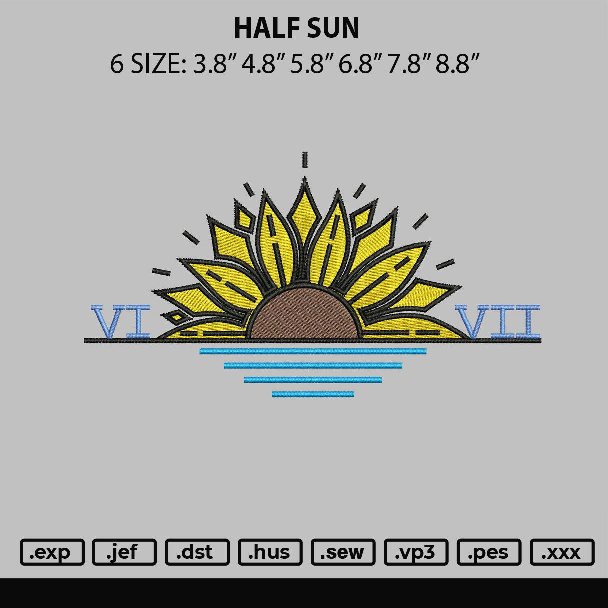 Half Sun Embroidery File 6 sizes