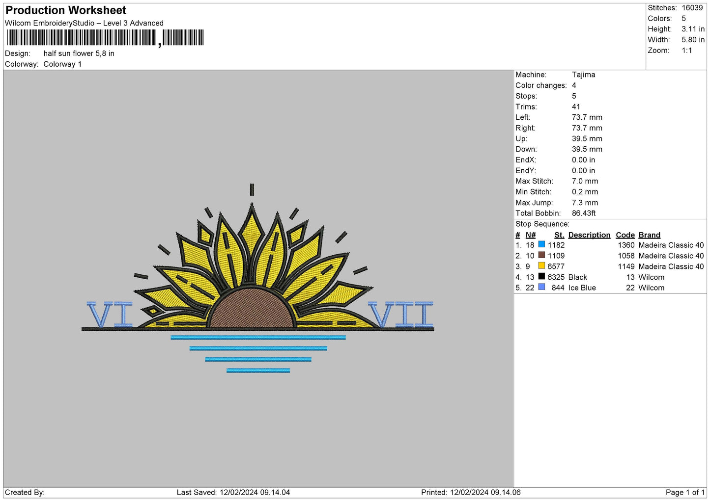 Half Sun Embroidery File 6 sizes