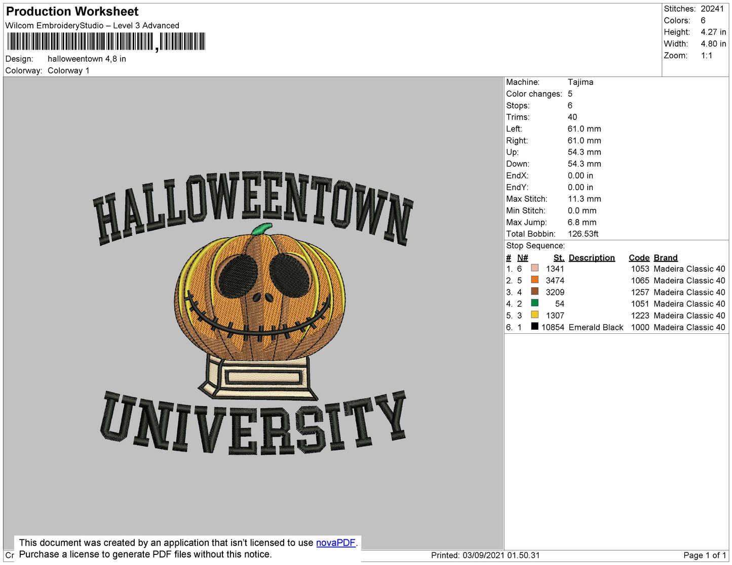 Halloweentown Embroidery File 8 size