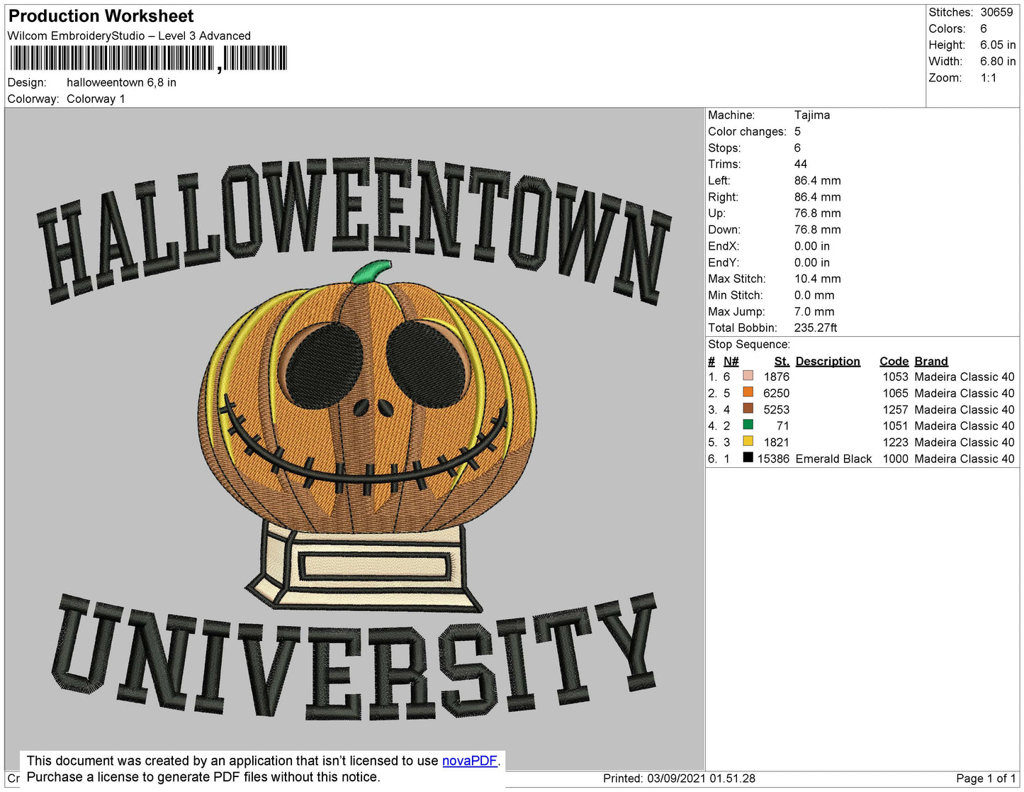 Halloweentown Embroidery File 8 size