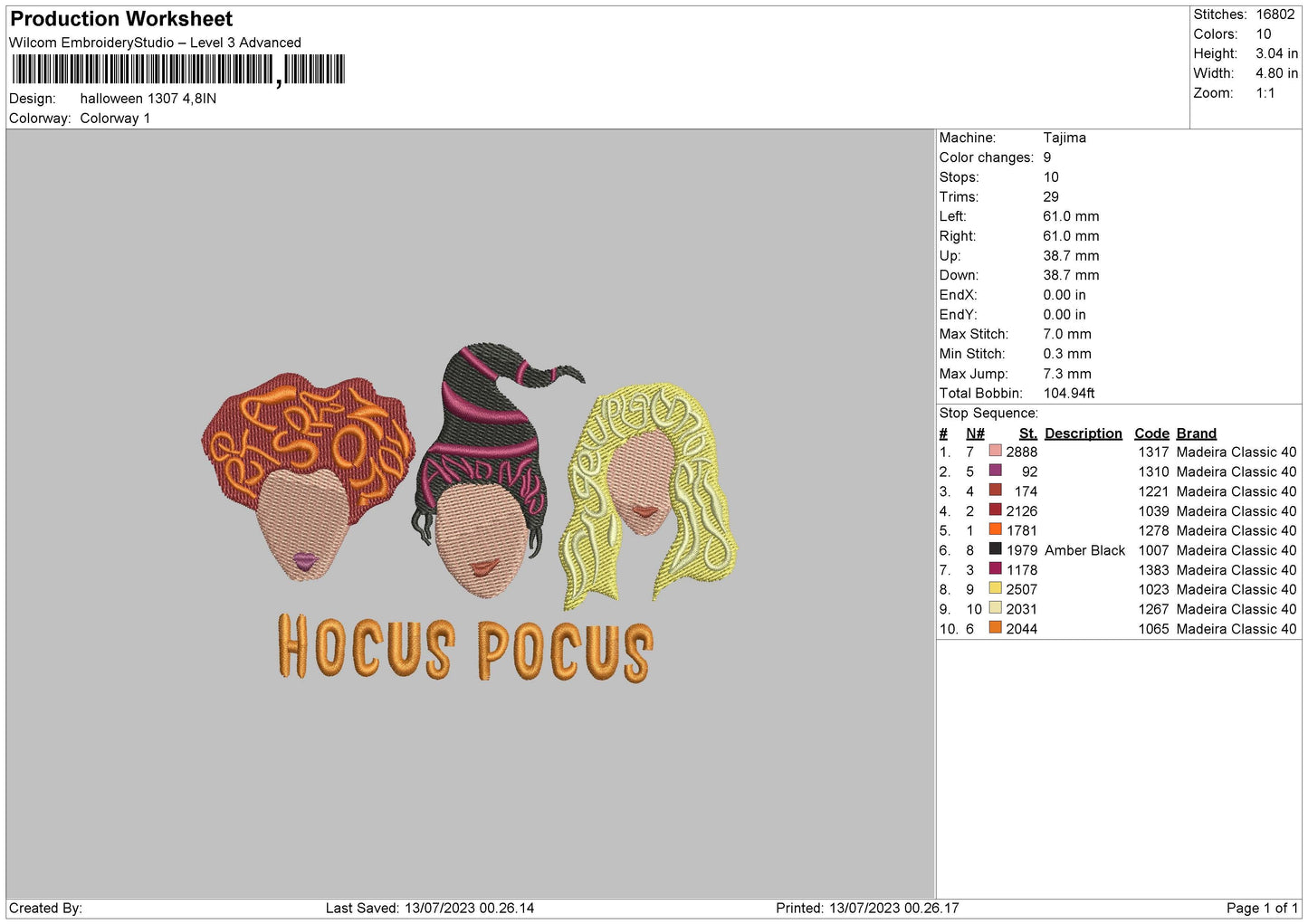 Halloween 1307 Embroidery File 6 sizes